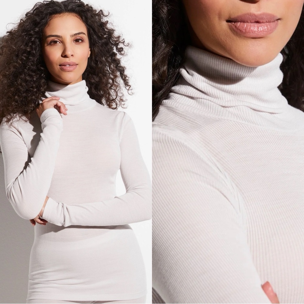 NWT ZIMMERLI Rolled Silk Cotton Dove Turtleneck Long Sleeve Top